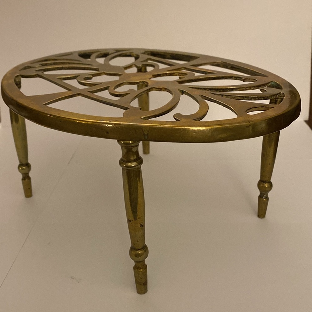 Antique Victorian Brass Stand, Fireplace Kettle Trivet • Plant Stand